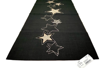 Sander Weihnachts-Läufer LYRA Sterne bestickt Schwarz Gold 38x85cm