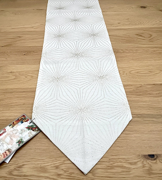 Apelt Jaquard Weihnachts-Tischband Sterne Natur Champagner 21x175cm