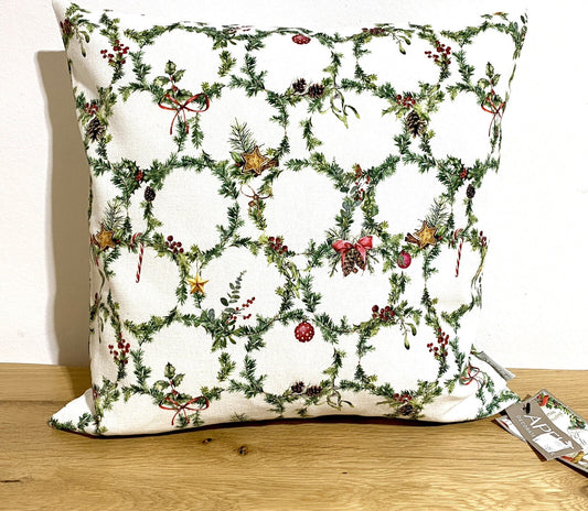 Apelt Weihnachts- Kissenhülle Tanne Zapfen Kugeln Natur Grün Rot 40x40cm