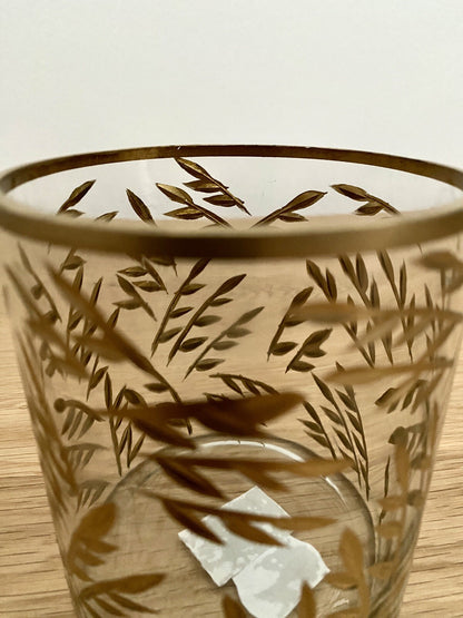 Am Design chices Teelichtglas geschliffen NEU Blattmotiv Klar Gold 10,5 cm Hoch