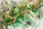 Raumstil Design Acryl Gemälde NEU mit Naturapplikation Weiß Grün Rost 70x50cm