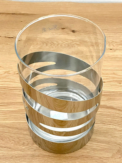Fink modernes  Edelstahl Windlicht JAZZ NEU Poliert mit Glas 16,5 cm Hoch