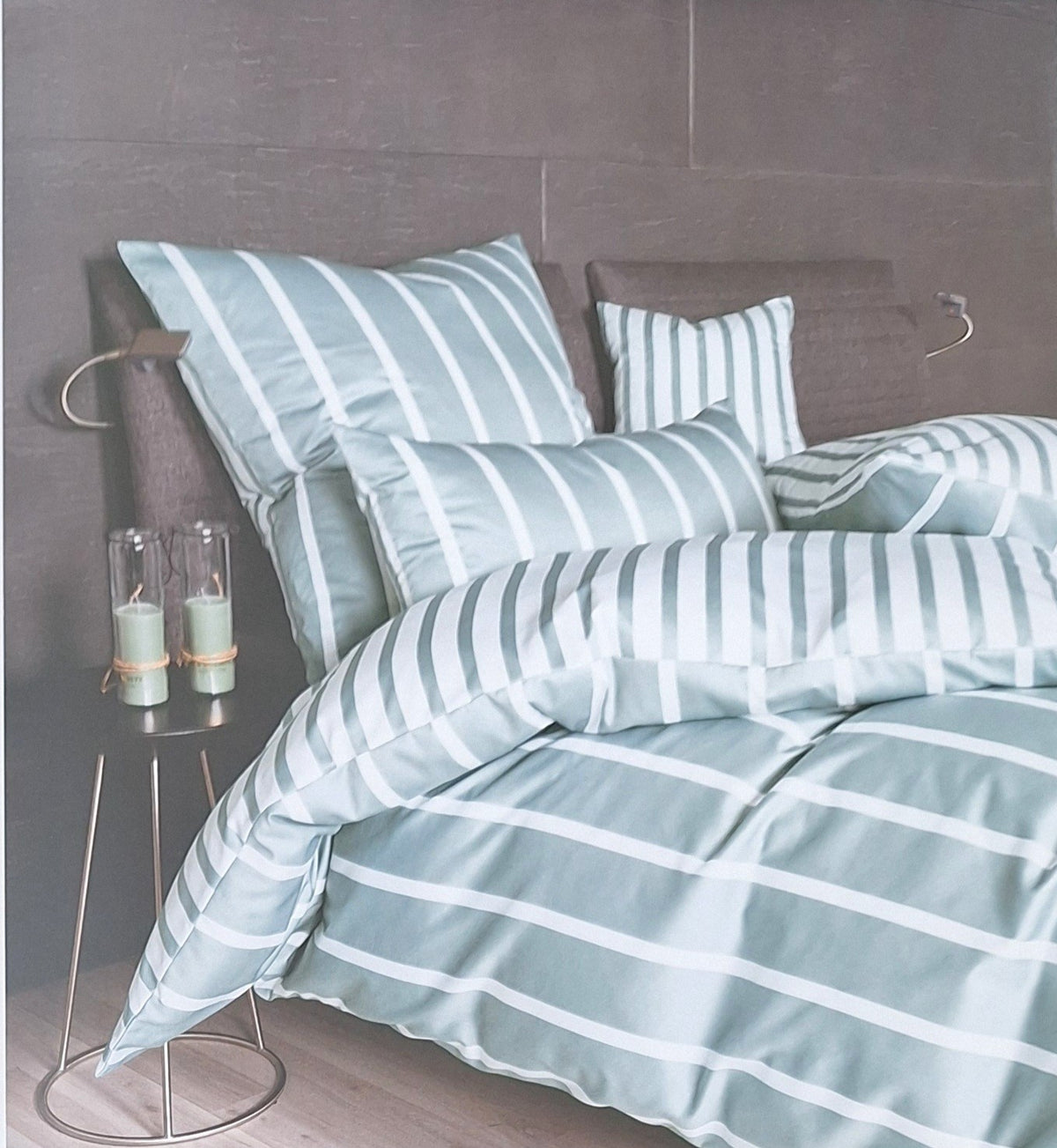 Janine Moderne Mako-Satin Wende Bettwäsche NEU Streifen Weiß Salbei 135x200cm