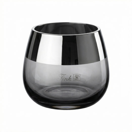 Fink Glas Windlicht BELLA NEU mit Spiegelrand Grau Silber 8 cm Hoch