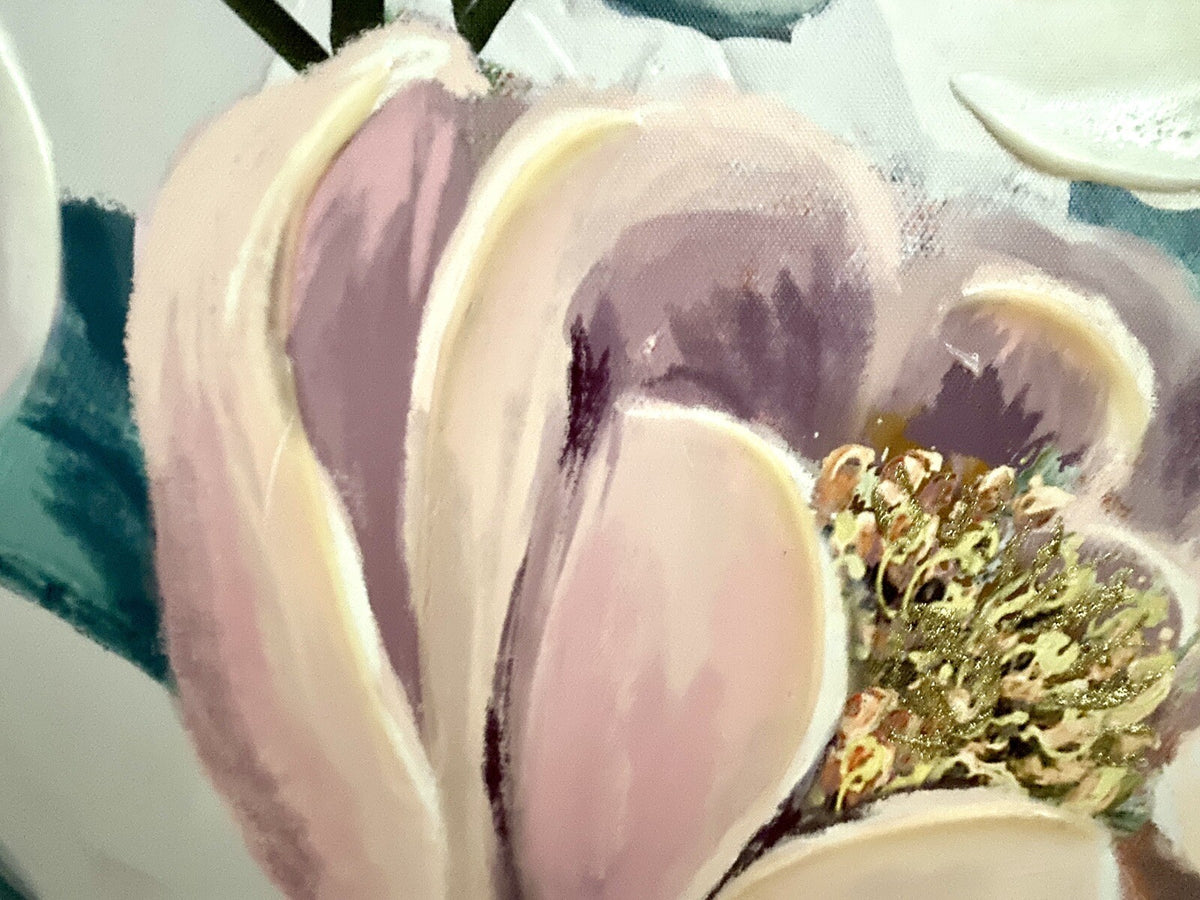 Gilde chices Gemälde „Pfingstrose“ NEU Rose Weiß Creme Grün Gold 76x100cm