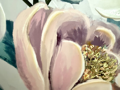 Gilde chices Gemälde „Pfingstrose“ NEU Rose Weiß Creme Grün Gold 76x100cm