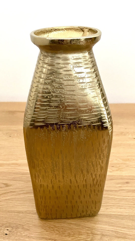 Gilde moderne Aluminium Vase LOLA NEU Gold Strukturiert Quadratisch 30 cm Hoch