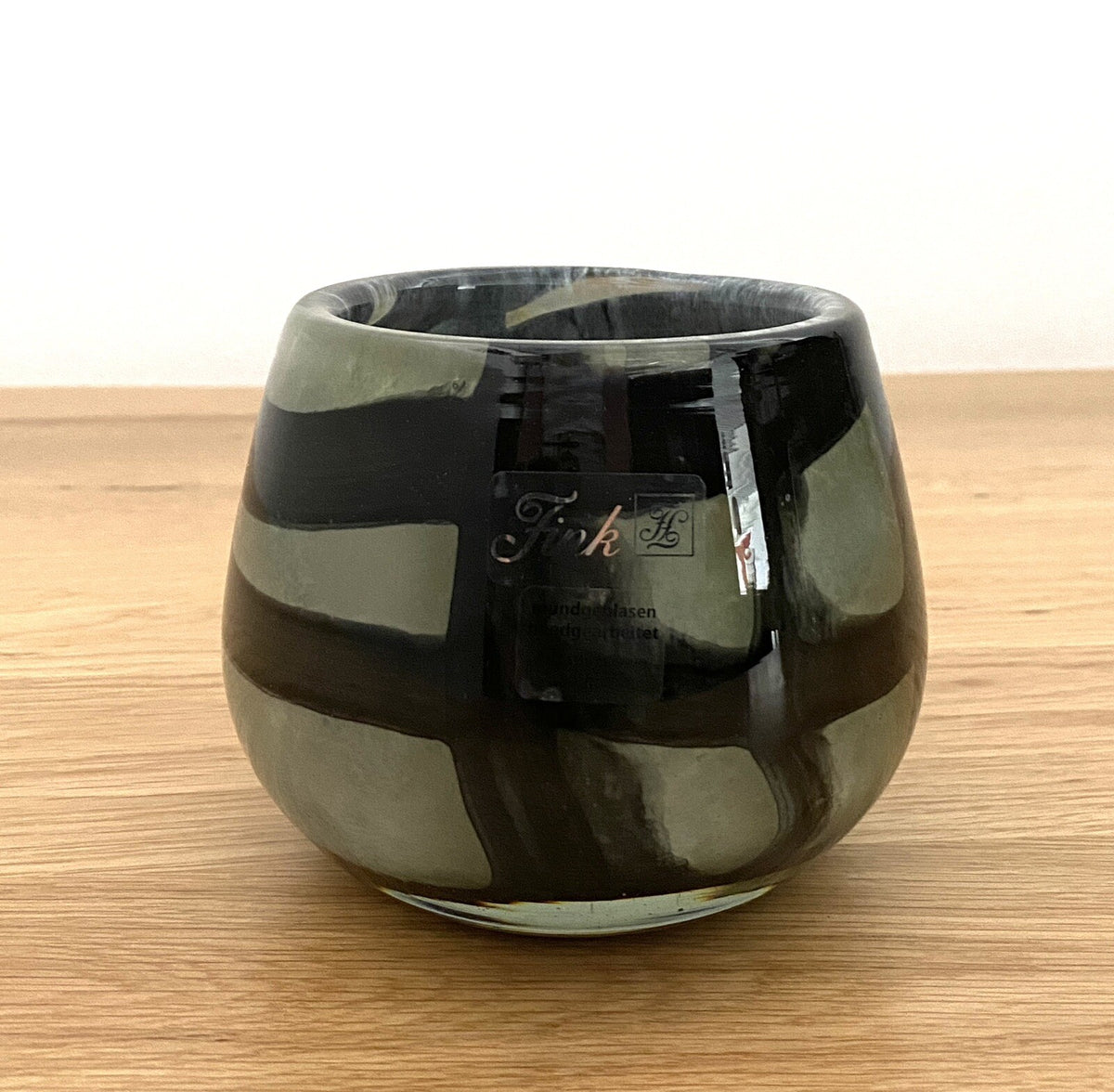 Fink modernes Glas Windlicht MARLY NEU Salbei-Schwarz 9,5 cm Hoch