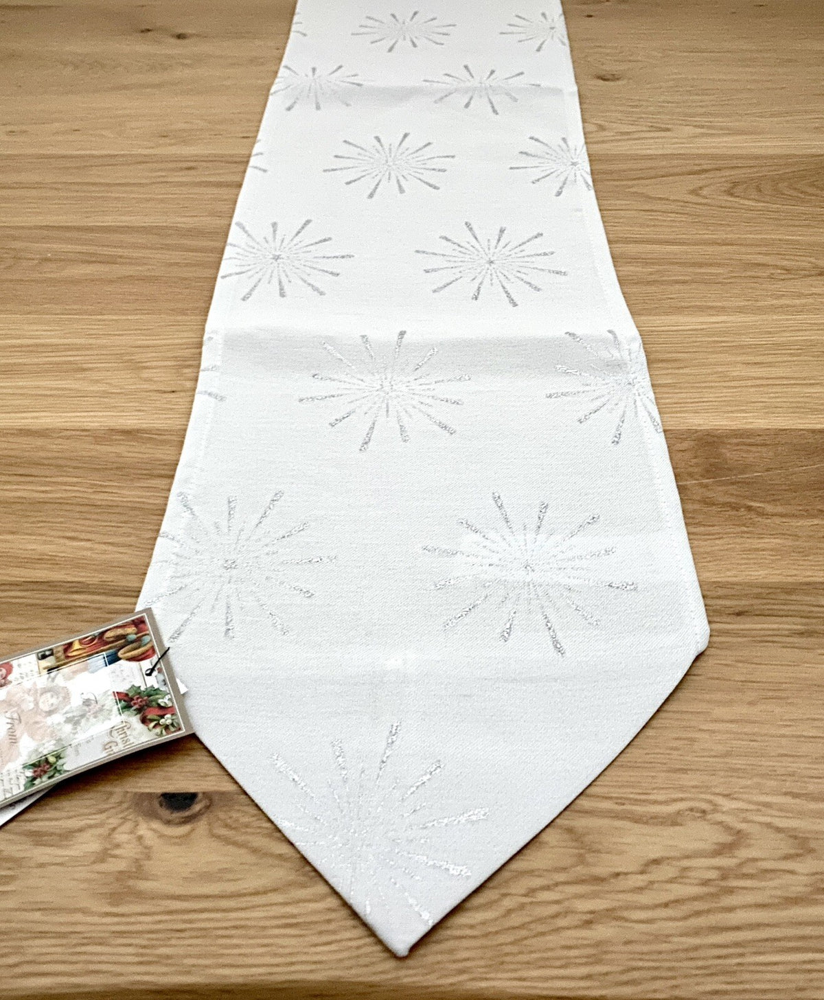 Apelt Jaquard Weihnachts-Tischband Sterne Weiß Silber  21x175cm
