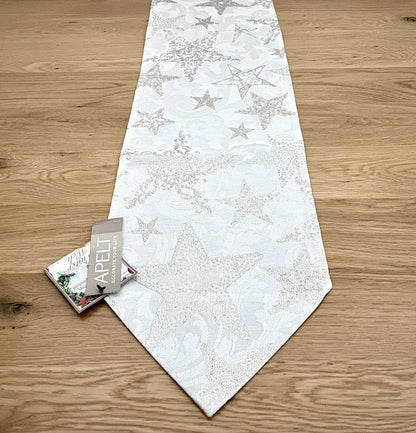 Apelt Jaquard Weihnachts-Tischband Sterne Natur Champagner 21x175cm