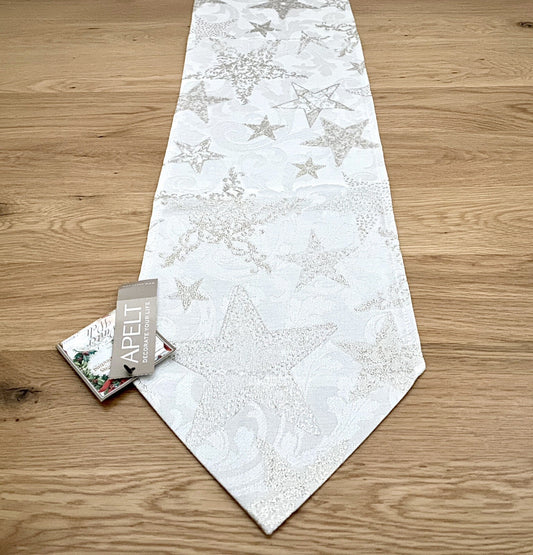 Apelt Jaquard Weihnachts-Tischband Sterne Natur Champagner 21x175cm