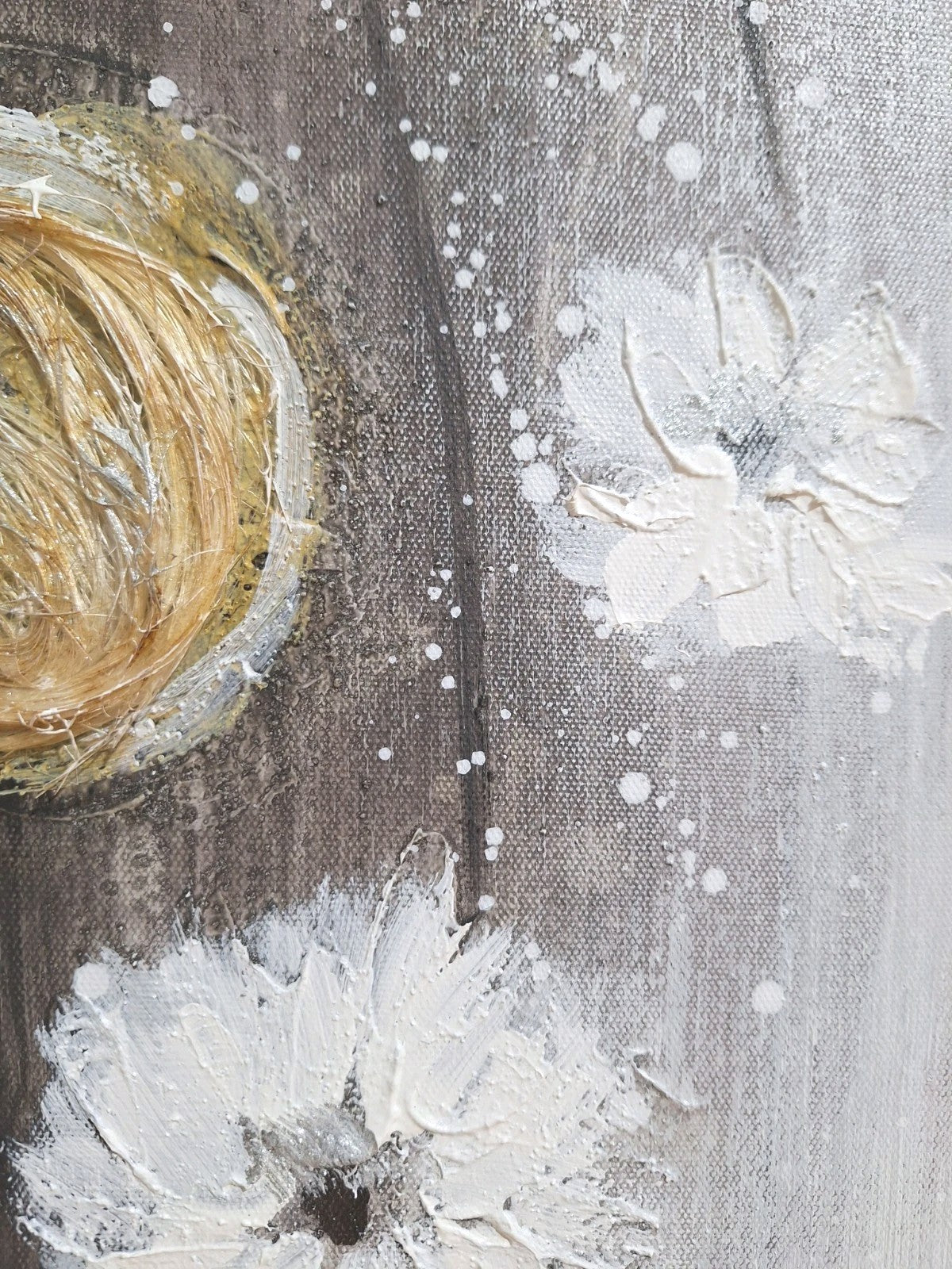 Gilde Gemälde Pusteblume mit Sisalapplikation Grau Weiß  Gelb  60x30 cm