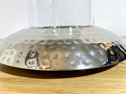 Fink 2tlg modernes Windlicht NAPA Vernickelt NEU Gehämmert mit Glas 24 cm Hoch