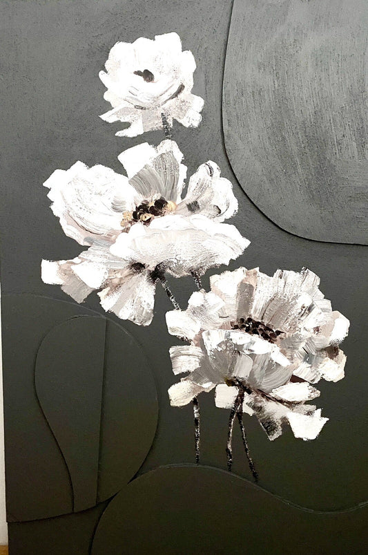 Gilde chices Gemälde „Magnolie“ NEU Grau Weiß Taupe 60x90 cm