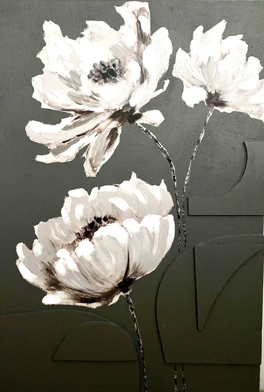 Gilde chices Gemälde „Magnolie“ NEU Grau Weiß Taupe 60x90 cm