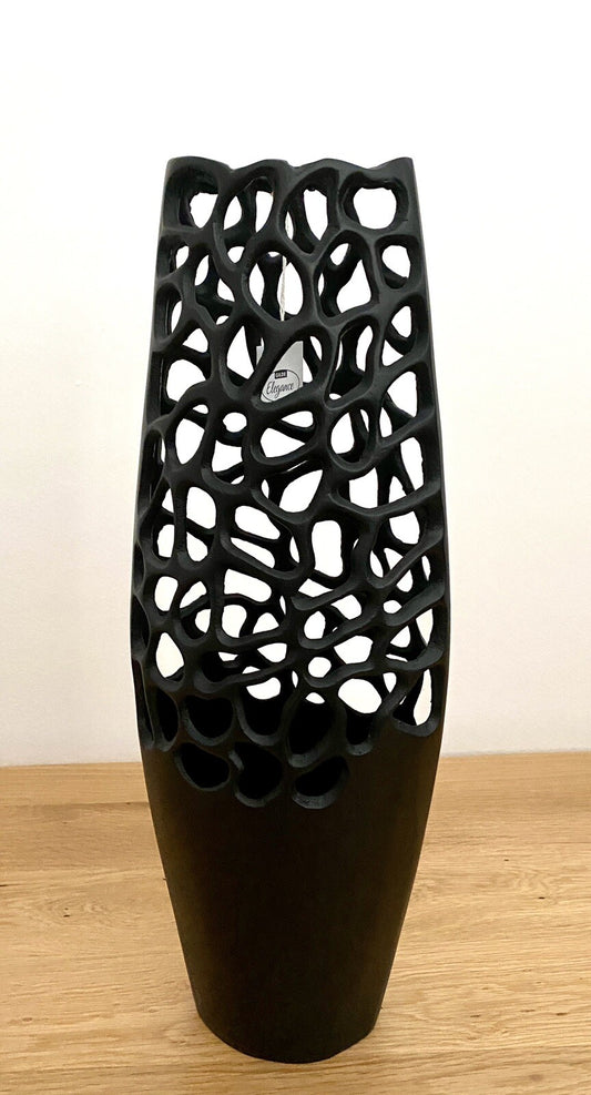 Gilde moderne Aluminium Vase OSAKA NEU Schwarz Korallen Design  49 cm Hoch