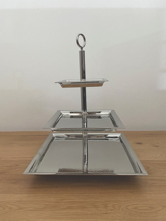 Fink Moderne Edelstahl 3er Etagere NAGANO NEU Gehämmert 44 cm Hoch