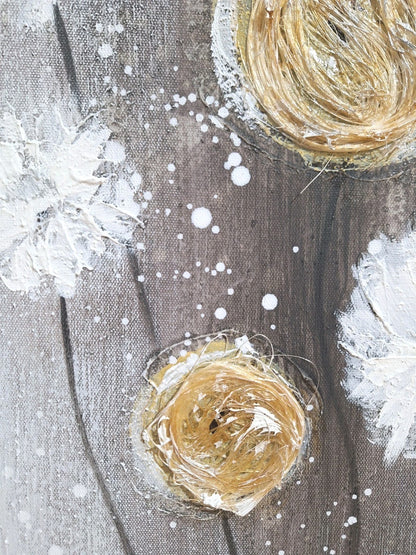 Gilde Gemälde Pusteblume mit Sisalapplikation Grau Weiß  Gelb  60x30 cm