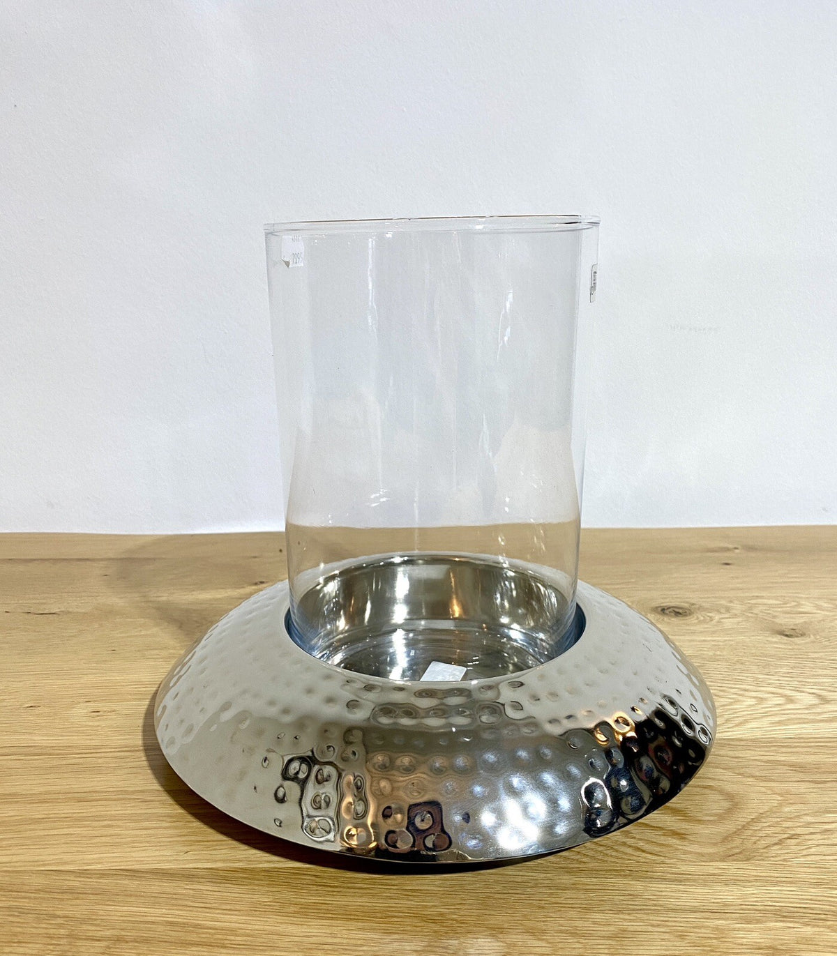 Fink 2tlg modernes Windlicht NAPA Vernickelt NEU Gehämmert mit Glas 24 cm Hoch