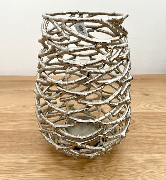 Casablanca chices Aluminium Windlicht TWIGS Neu mit Glaszylinder 31,5 cm Hoch