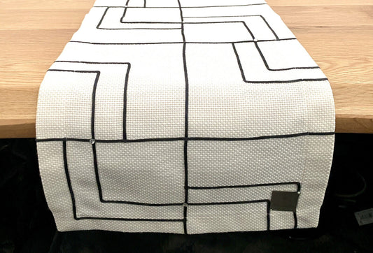 Raumstil Design Tischband bestickt veredelt  NEU  Natur Schwarz 26x140 cm