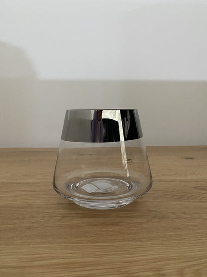Fink Edler Glas Teelichthalter JONA NEU Mit Silbernem Rand 13 Cm Hoch