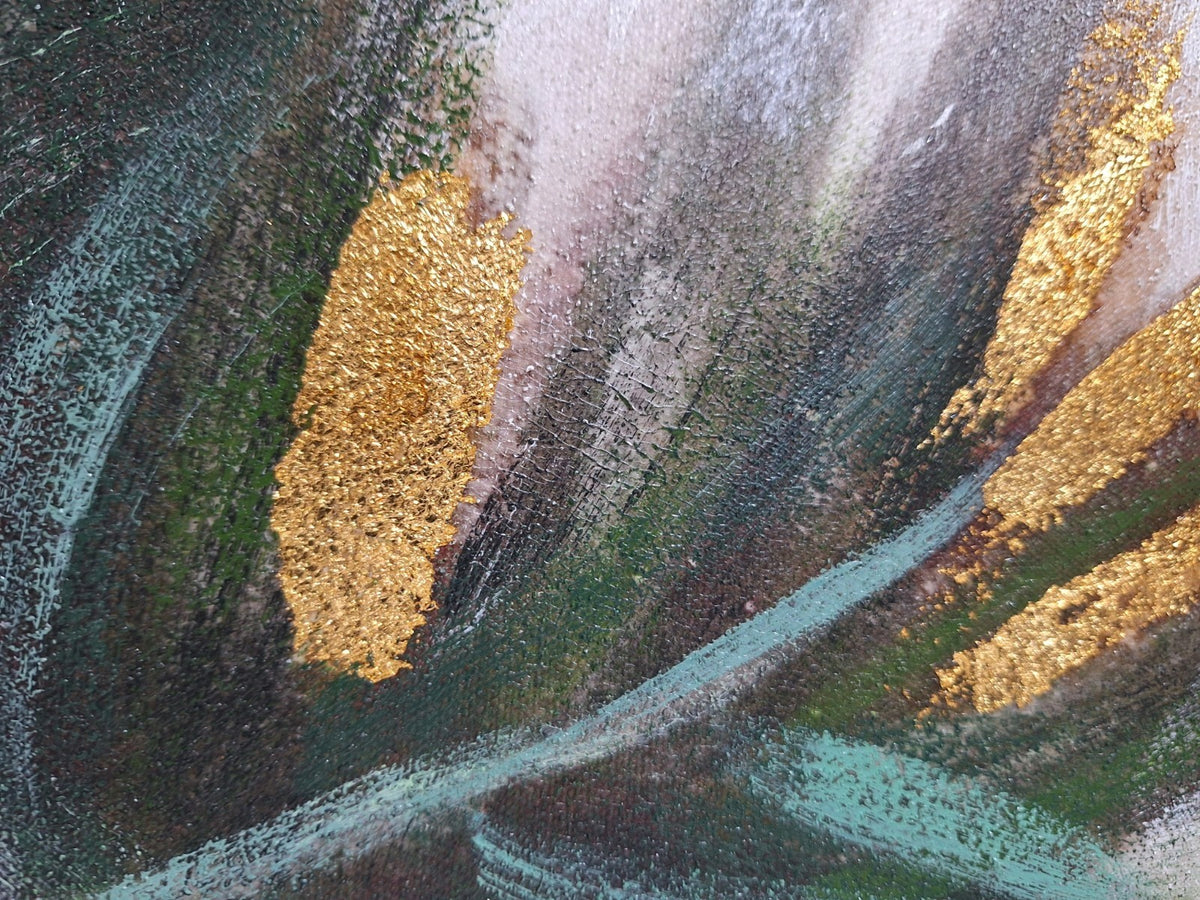 Gilde chices Gemälde „Leaf“ NEU Grün Grau Gold 90x60 cm