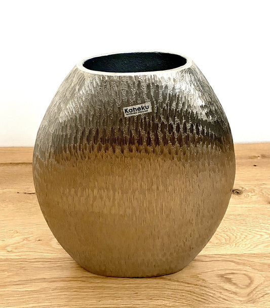 Kaheku moderne Metall Vase ABIUS NEU Strukturiert Silber 34,5 Hoch