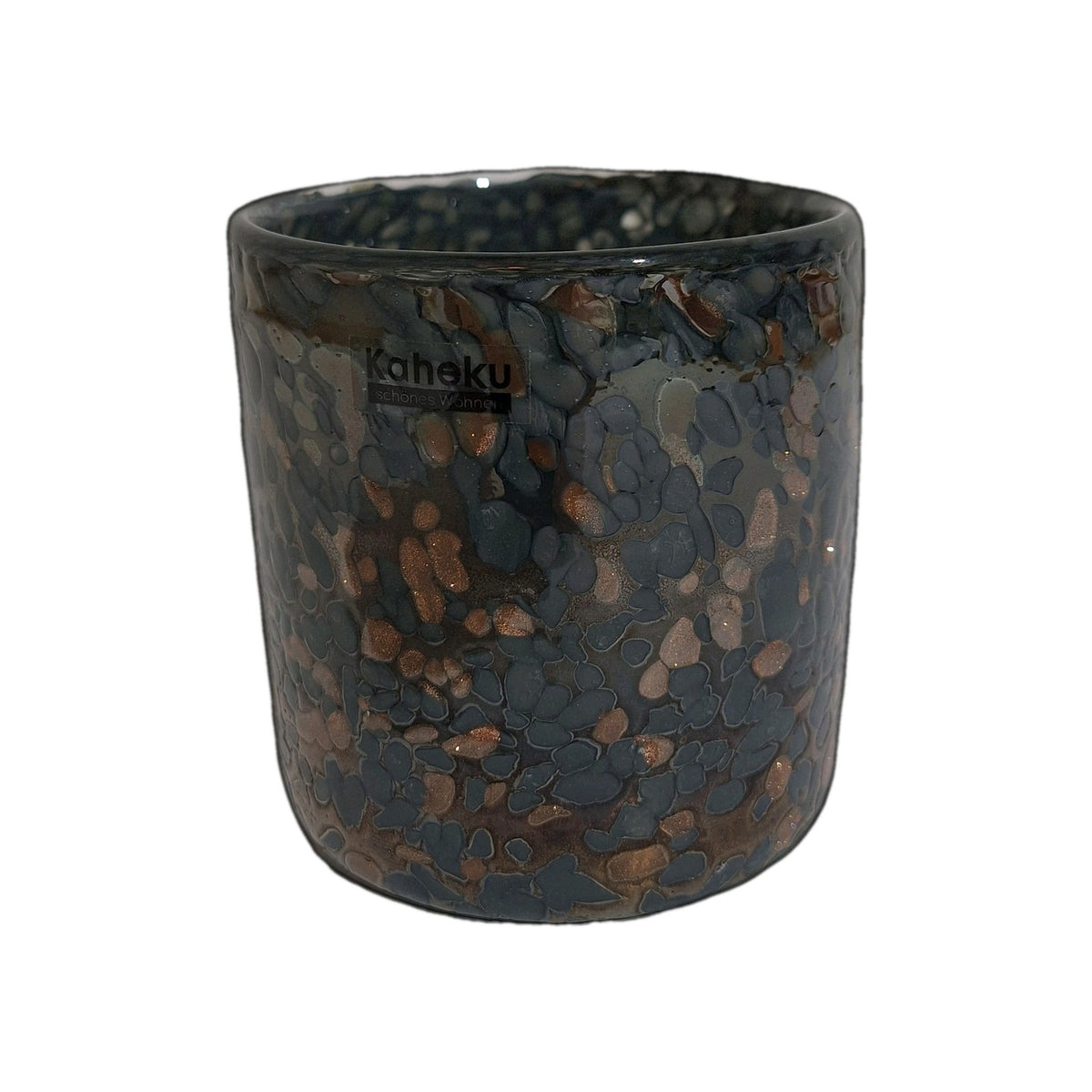 Kaheku chices Windlicht Glas NEU Anthrazit Kupfer Gesprenkelt 10 cm Hoch