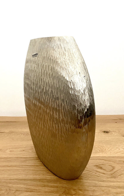 Kaheku moderne Metall Vase ABIUS NEU Strukturiert Silber 34,5 Hoch