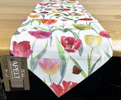 Apelt Frühlings-Tischband Tulpen NEU Digitaldruck Creme Mehrfarbig 25x175 cm