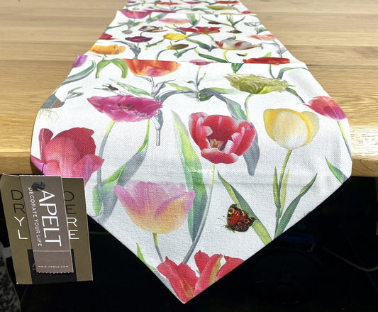 Apelt Frühlings-Tischband Tulpen NEU Digitaldruck Creme Mehrfarbig 25x175 cm
