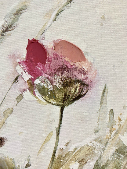 Gilde chices Gemälde Blumenfeld NEU  Weiß Pink Grün 60x60 cm