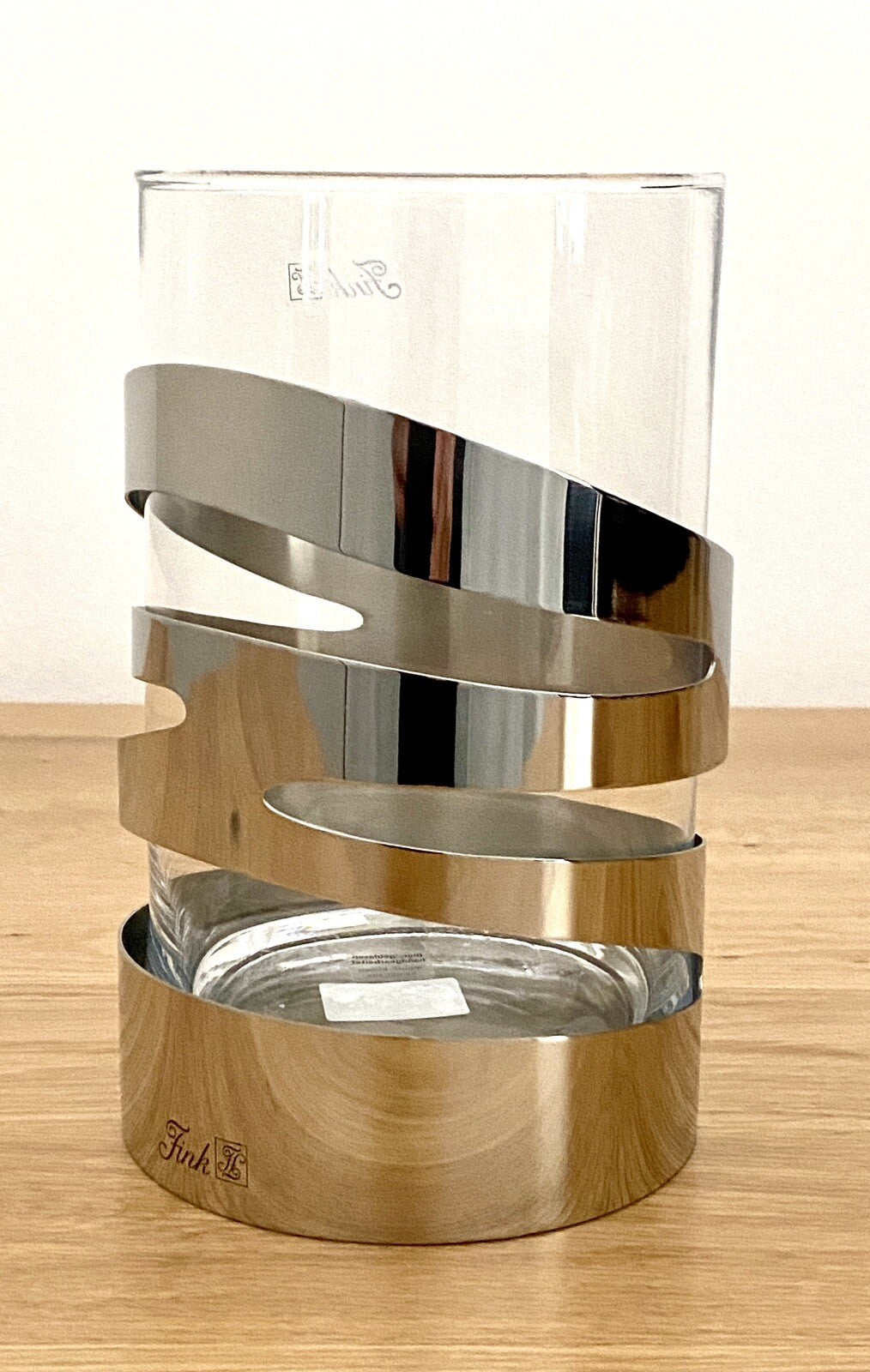 Fink modernes  Edelstahl Windlicht JAZZ NEU Poliert mit Glas 16,5 cm Hoch