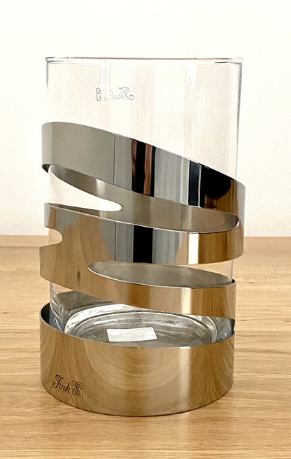Fink modernes  Edelstahl Windlicht JAZZ NEU Poliert mit Glas 16,5 cm Hoch