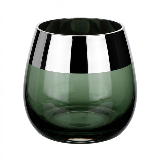Fink Glas Windlicht BELLA NEU mit Spiegelrand Grün Silber 8 cm Hoch