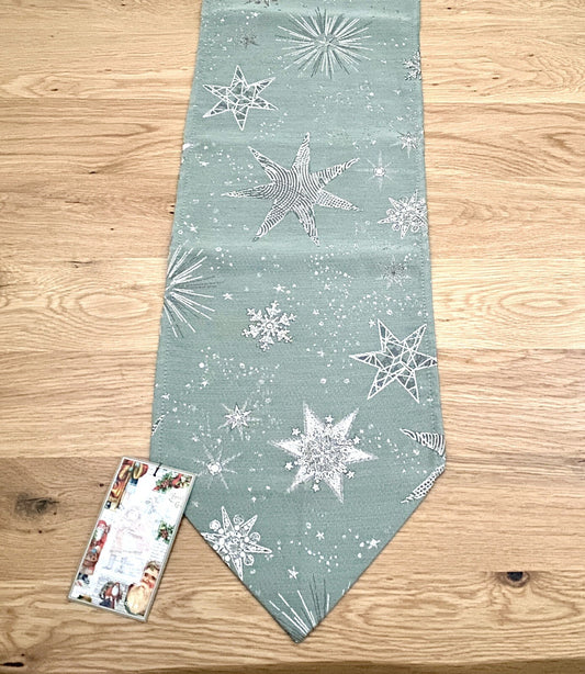 Apelt Jaquard Weihnachts-Tischband Sterne Salbei Champagner 24x175cm