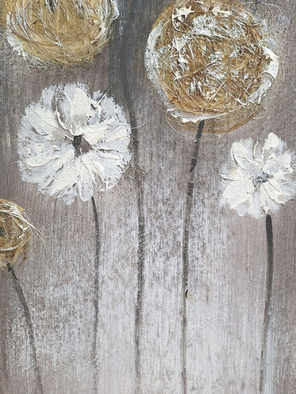 Gilde Gemälde Pusteblume mit Sisalapplikation Grau Weiß  Gelb  60x30 cm