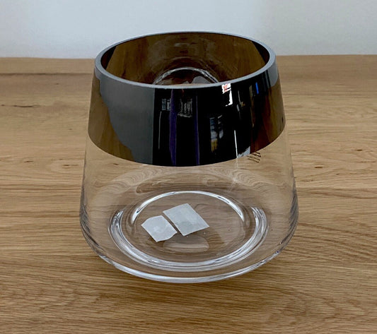 Fink Edler Glas Teelichthalter JONA NEU Mit Silbernem Rand 13 Cm Hoch