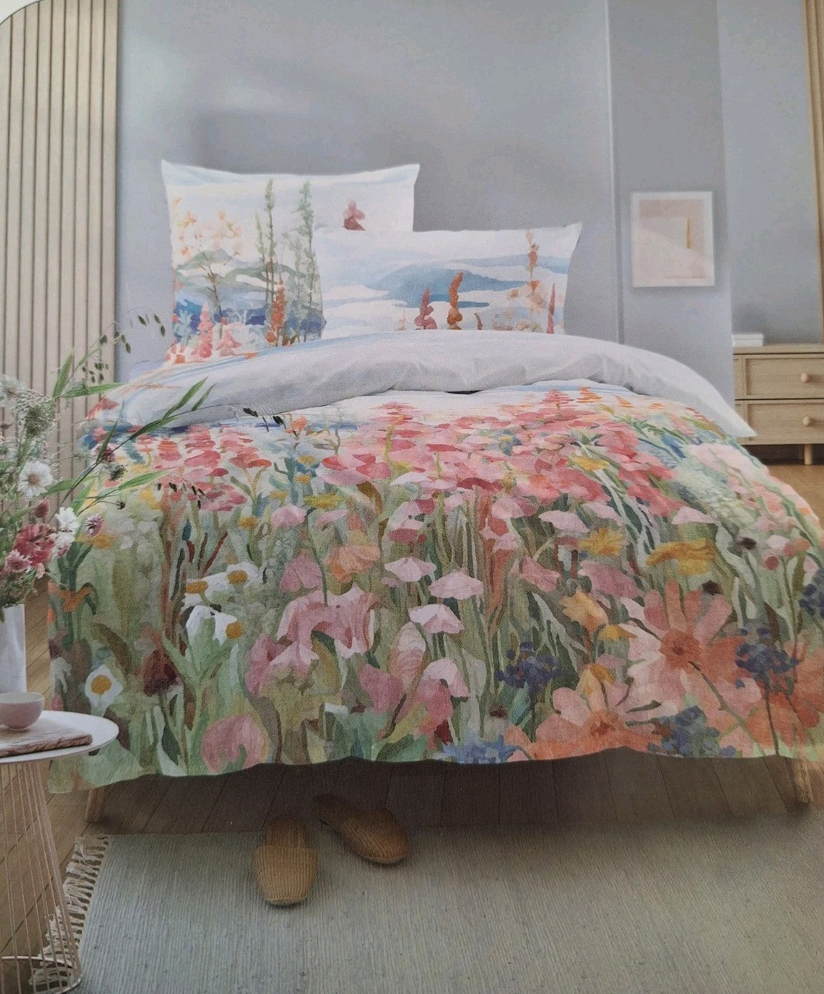 Irisette Mako-Satin Bettwäsche NEU Blumen Blau Grün Rose 155x220 cm