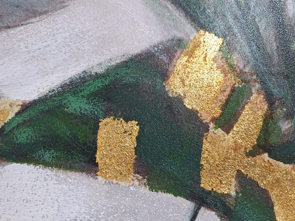 Gilde chices Gemälde „Leaf“ NEU Grün Grau Gold 90x60 cm