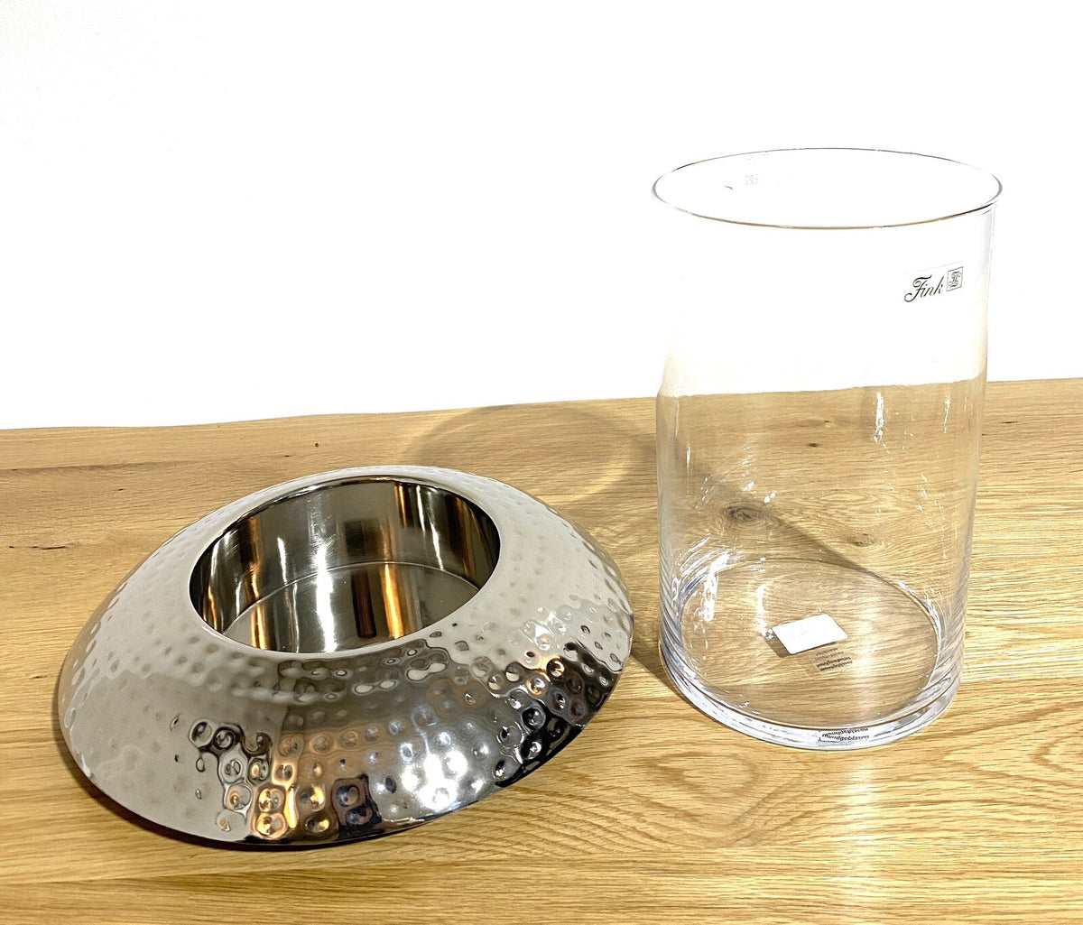 Fink 2tlg modernes Windlicht NAPA Vernickelt NEU Gehämmert mit Glas 24 cm Hoch