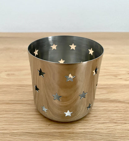 Fink modernes Edelstahl Windlicht LUCY Neu Sterndesign 8cm Rund