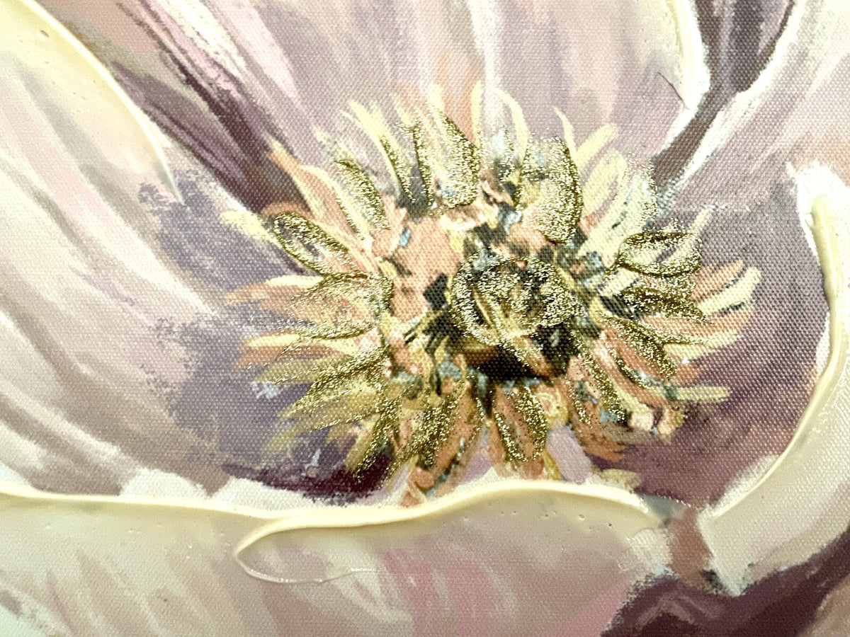 Gilde chices Gemälde „Pfingstrose“ NEU Rose Weiß Creme Grün Gold 76x100cm