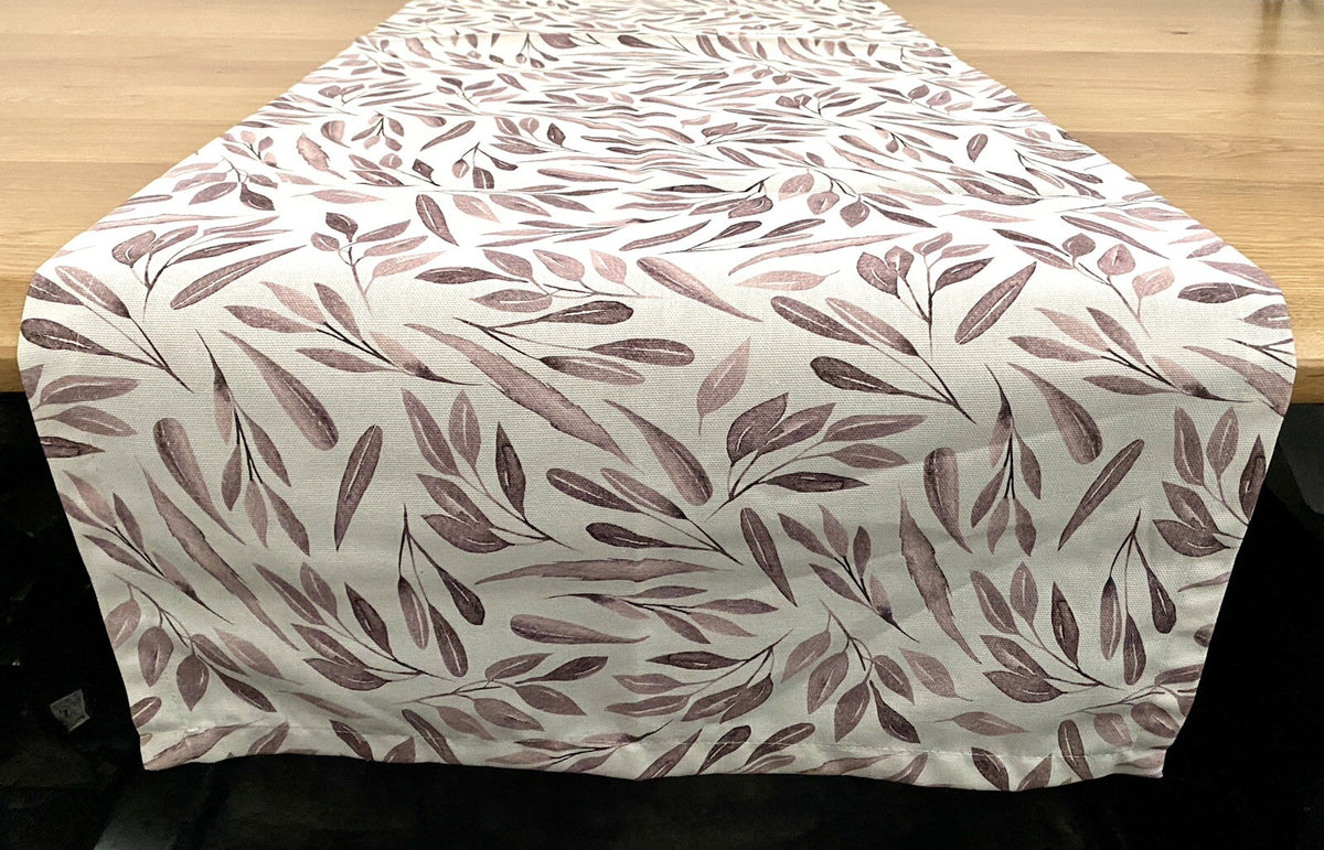 Sprügel moderner Tischläufer NEU Digitaldruck Blattdesign Natur Altrose 50x150cm