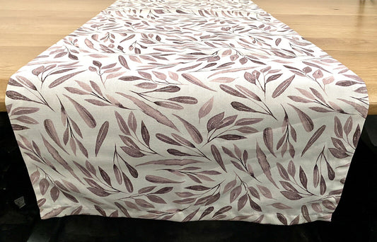 Sprügel moderner Tischläufer NEU Digitaldruck Blattdesign Natur Altrose 50x150cm