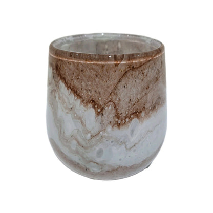 Fink Glas Windlicht MELLA Neu Weiß Braun 17 cm Hoch