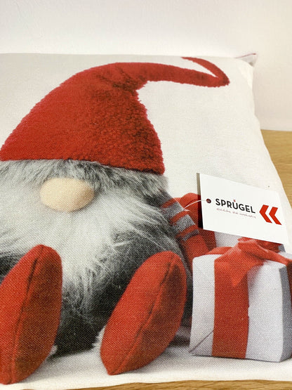 Sprügel Weihnachts-Kissenhülle bedruckt NEU Wichtel  Creme Rot Grau 45x45cm