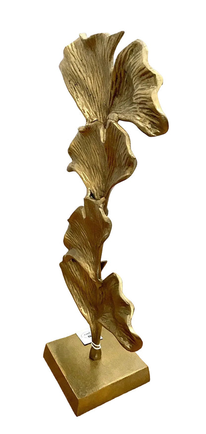 Gilde moderne Aluminium Skulptur GINKGO NEU Gold auf Sockel 50 cm Hoch