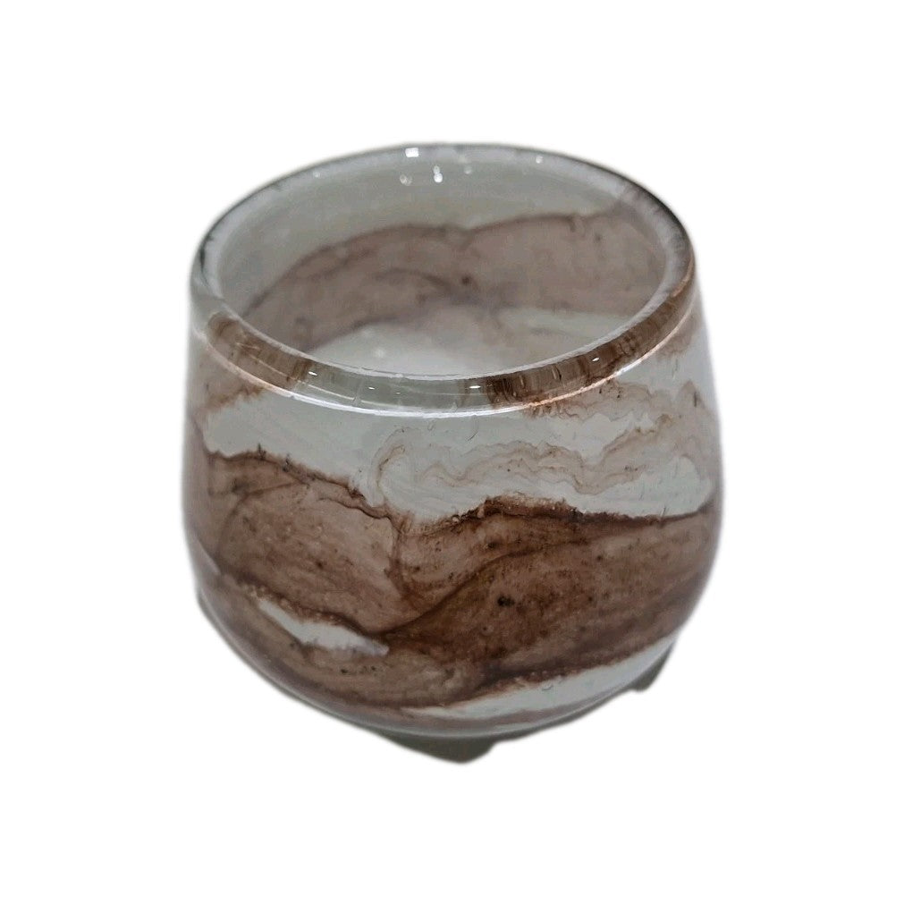 Fink Glas Windlicht MELLA Neu Weiß Braun 9, 5 cm Hoch